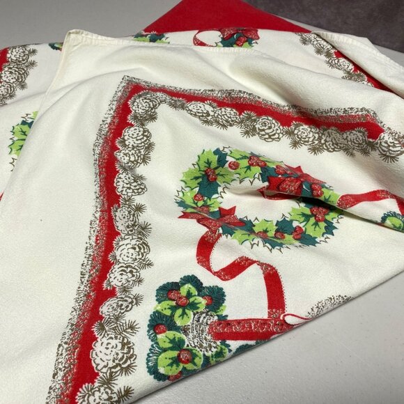 Vintage Christmas Tablecloth With Candles & Wreaths 56" x 48" Holiday Decor - Picture 13 of 13